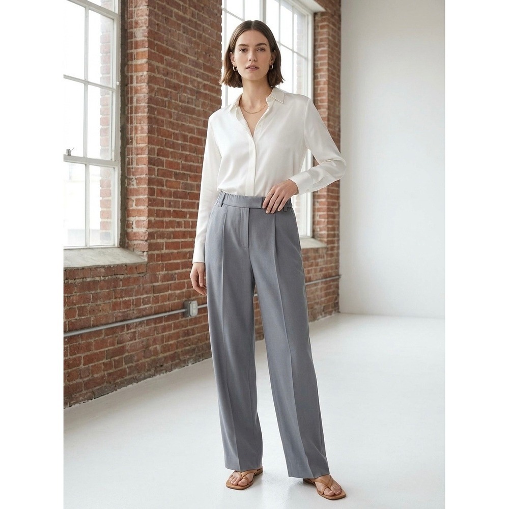Vince Grey Viscose Pleated Wide Leg Trousers Elastic Back Pants V862121990 XS